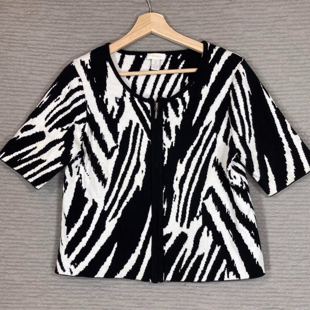 Chico’s Short Sleeve Zebra Print Sweater